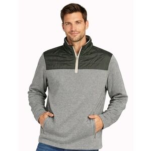 Eddie Bauer Quarter Zip Pullover L Gray Green Quilted Yoke‎ Hybrid Outdoor L/G